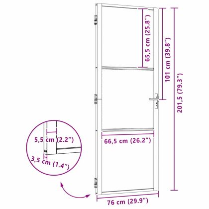 Вътрешна врата Черно 76 x 201.5 cm Закалено стъкло и алуминий