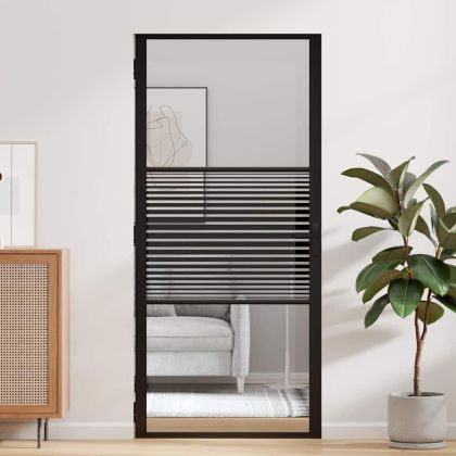 Вътрешна врата Черно 93 x 201.5 cm Закалено стъкло и алуминий
