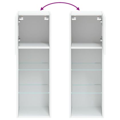 ТВ шкаф с LED осветление, бял, 30,5x30x90 см