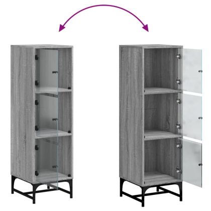 Висок шкаф със стъклена врати, сив сонома, 35x37x120 см