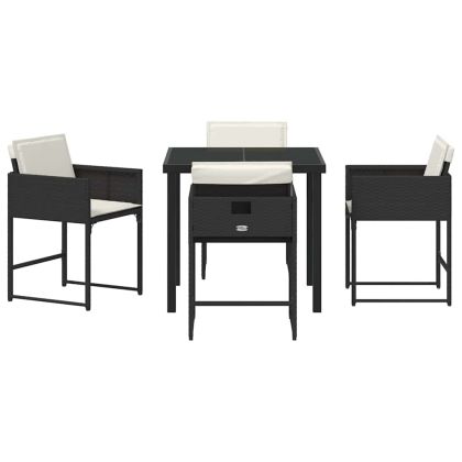 Комплект за хранене в градината 5 pcs Черно полиратан