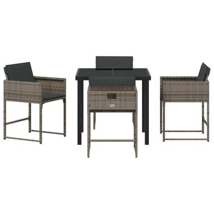 Комплект за хранене в градината 5 pcs Сив полиратан