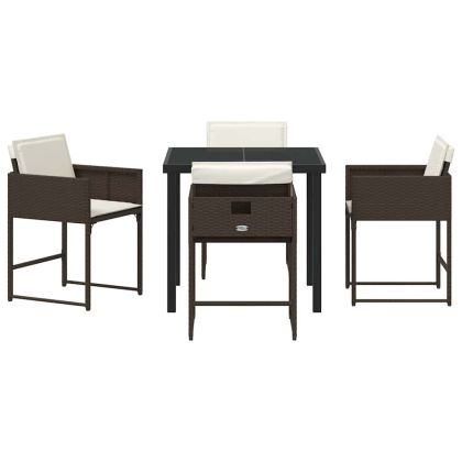 Комплект за хранене в градината 5 pcs Кафяво полиратан