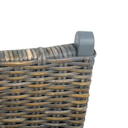 Релаксиращ стол, сив, естествен кубу ратан и махагон масив