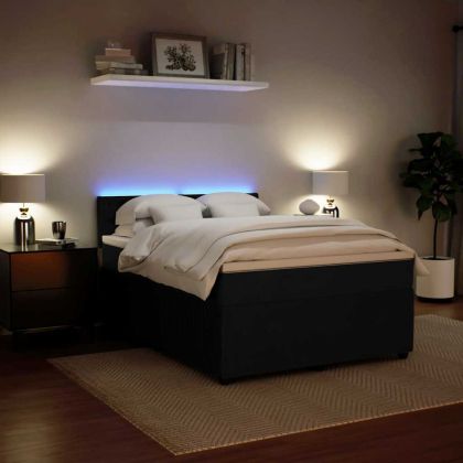 Боксспринг легло с матрак, черно, 140x200 см, кадифе