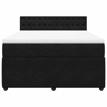 Боксспринг легло с матрак, черно, 140x200 см, кадифе