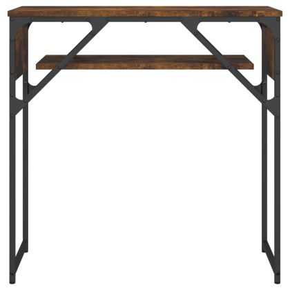 Конзолна маса с рафт, опушен дъб, 75x30x75 см, инженерно дърво