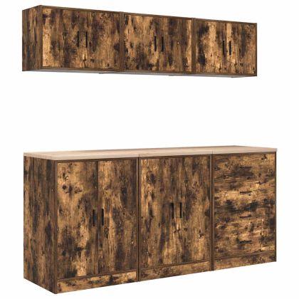 гаражни шкафове, 6 бр, опушен дъб, инженерно дърво