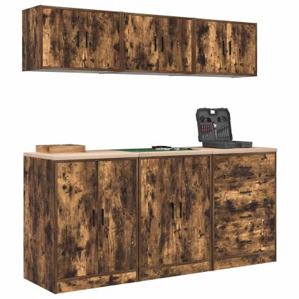 гаражни шкафове, 6 бр, опушен дъб, инженерно дърво