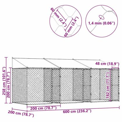 Клетка за куче Сребрист 600 x 200 x 256 см