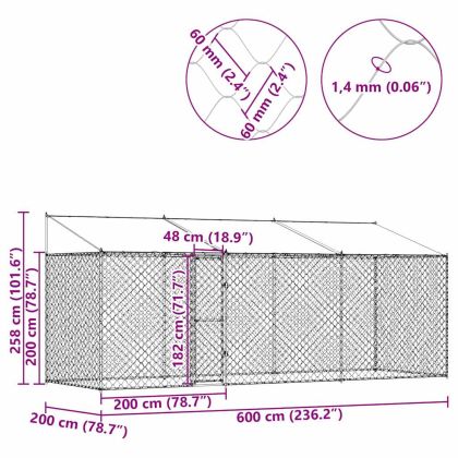 Клетка за куче Сребрист 600 x 200 x 256 см