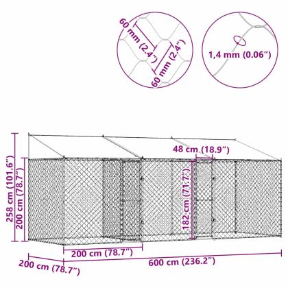 Клетка за куче Сребрист 600 x 200 x 256 см