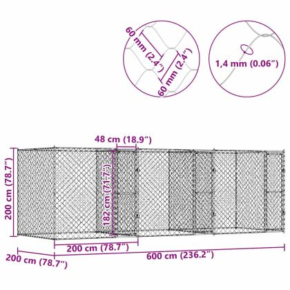 Клетка за куче Сребрист 600 x 200 x 200 см