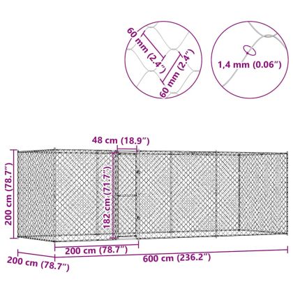 Клетка за куче Сребрист 600 x 200 x 256 см