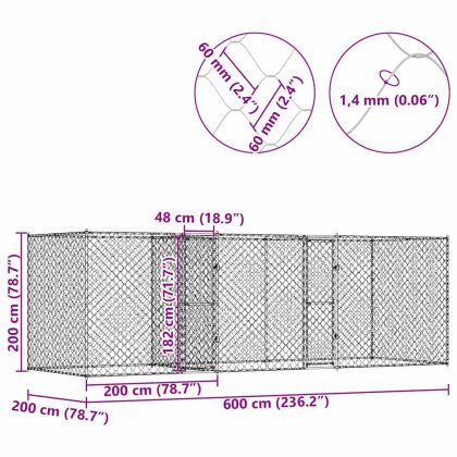 Клетка за куче Сребрист 600 x 200 x 200 см