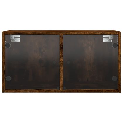 Стенни шкафове със стъклени врати 2 бр опушен дъб 68,5x37x35 см