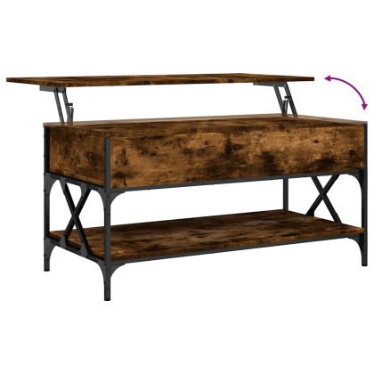 Кафе маса, опушен дъб, 100x50x50 см, инженерно дърво и метал