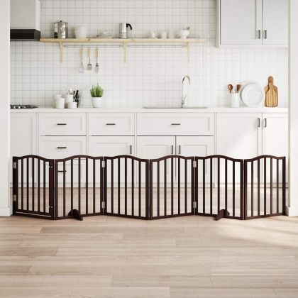 Сгъваема преграда за куче с врата 6 панела 300 см топола