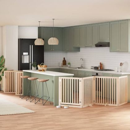 Сгъваема преграда за кучета с врата 12 панела 960 см топола