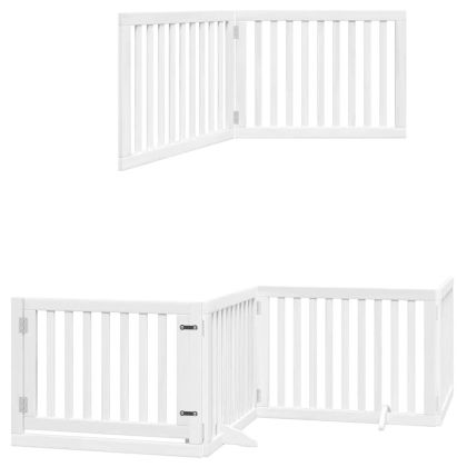 Сгъваема преграда за кучета с врата 10 панела бял 800 см топола