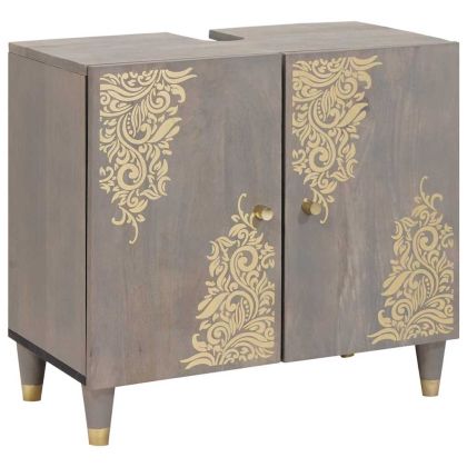 Комплект шкафове за баня 2 pcs Сив Солидно мангово дърво