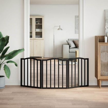 Сгъваема преграда за кучета 3 панела черна 150 см топола