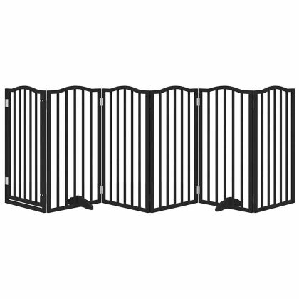 Сгъваема преграда за куче с врата 6 панела черна 300 см топола