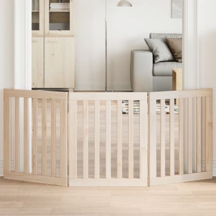 Сгъваема порта за кучета, 3 панела, 150 см, тополово дърво