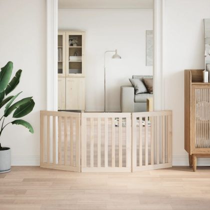 Сгъваема порта за кучета, 3 панела, 150 см, тополово дърво