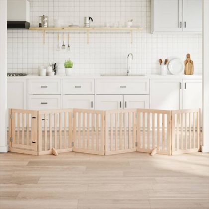 Кучешка порта с врата, сгъваема, 6 панела, 300 см, тополово дърво