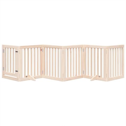 Кучешка порта с врата, сгъваема, 6 панела, 300 см, тополово дърво