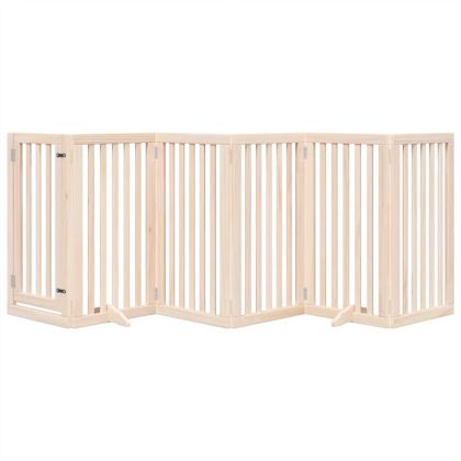 Кучешка порта с врата, сгъваема, 6 панела, 300 см, тополово дърво