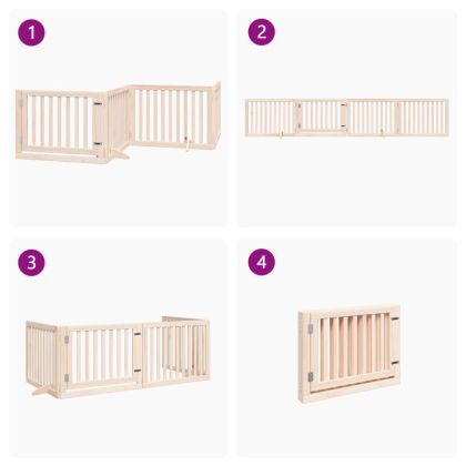 Кучешка порта с врата, сгъваема, 4 панела, 320 см, тополово дърво