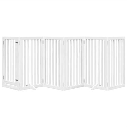 Сгъваема преграда за кучета с врата 6 панела бял 300 см топола