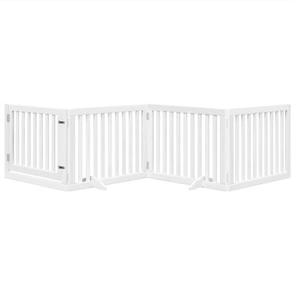 Сгъваема преграда за кучета с врата 4 панела бял 320 см топола