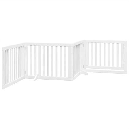 Сгъваема преграда за кучета с врата 4 панела бял 320 см топола