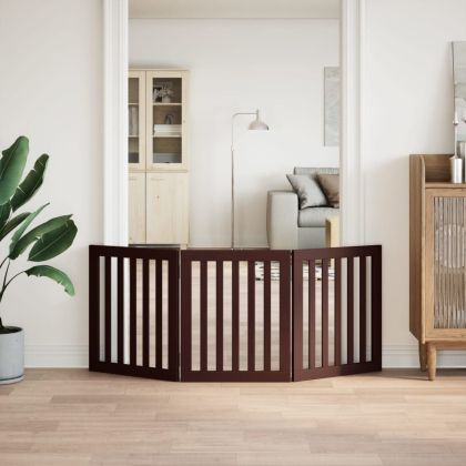 Сгъваема преграда за кучета 3 панела кафяв 150 см топола