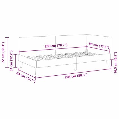 Ъглова рамка за легло Виненочервен 80 см x 200 см Кадифе