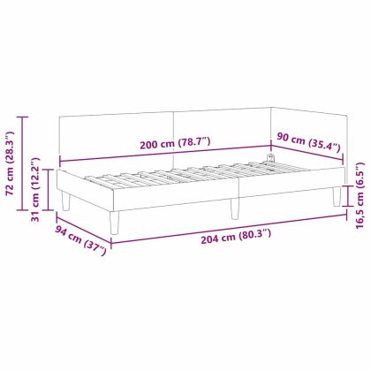 Ъглова рамка за легло Тъмен сив 90 см x 200 см Тъкан и шперплат