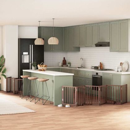 Сгъваема преграда за куче с врата 15 панела кафяв 750 см топола