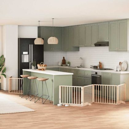 Сгъваема преграда за кучета с врата 6 панела 480 см топола