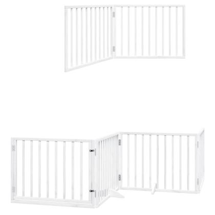Сгъваема преграда за кучета с врата 8 панела бял 640 см топола