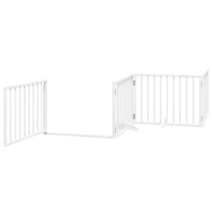 Сгъваема преграда за кучета с врата 12 панела бял 960 см топола
