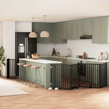 Сгъваема преграда за куче с врата 12 панела черна 960 см топола