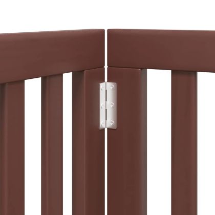 Сгъваема преграда за куче с врата 9 панела кафява 450 см топола