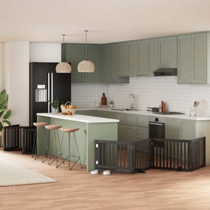 Сгъваема преграда за куче с врата 12 панела черна 960 см топола