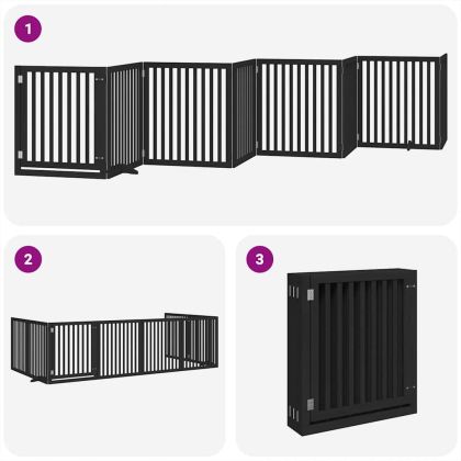 Сгъваема преграда за куче с врата 8 панела черна 640 см топола