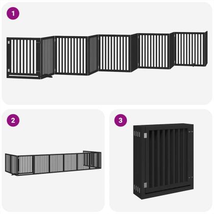 Сгъваема преграда за куче с врата 10 панела черна 800 см топола