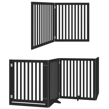 Сгъваема преграда за куче с врата 10 панела черна 800 см топола