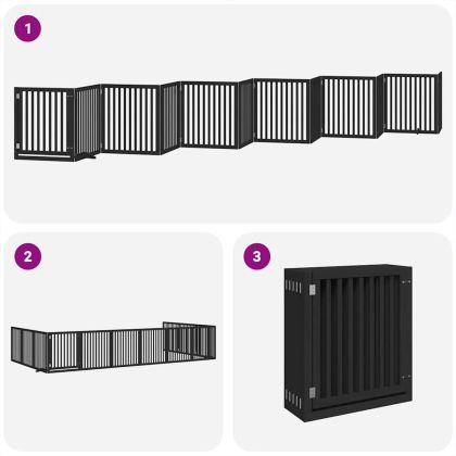 Сгъваема преграда за куче с врата 12 панела черна 960 см топола